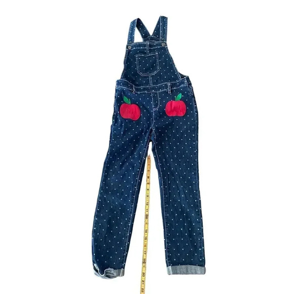 Gymboree Girls Blue & White Apple Overalls Jumpsuit Size 8 - Picture 1 of 6